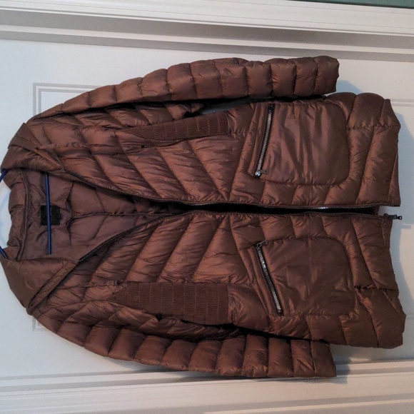 Lane Bryant Bronze Puffer Jacket Hooded Chevron Quilted Coat Size 14/16 - Picture 4 of 8